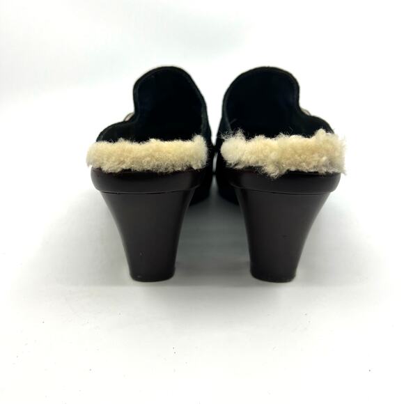 UGG Isabella Black Suede and Shearling Heeled Clogs Women's 6.5 US - Picture 6 of 9